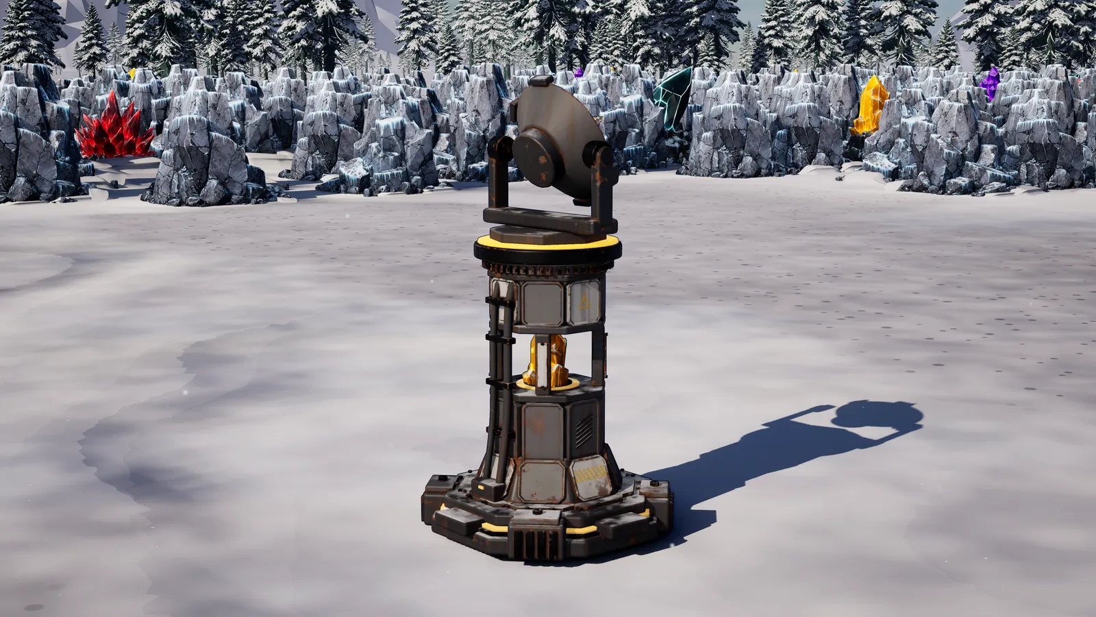 S. Projector (Shield Projector), a Firnreach building, standing alone on packed snow in daylight.