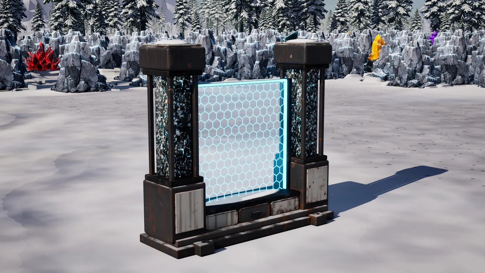 Shield Wall, a Firnreach building, standing alone on packed snow in daylight.