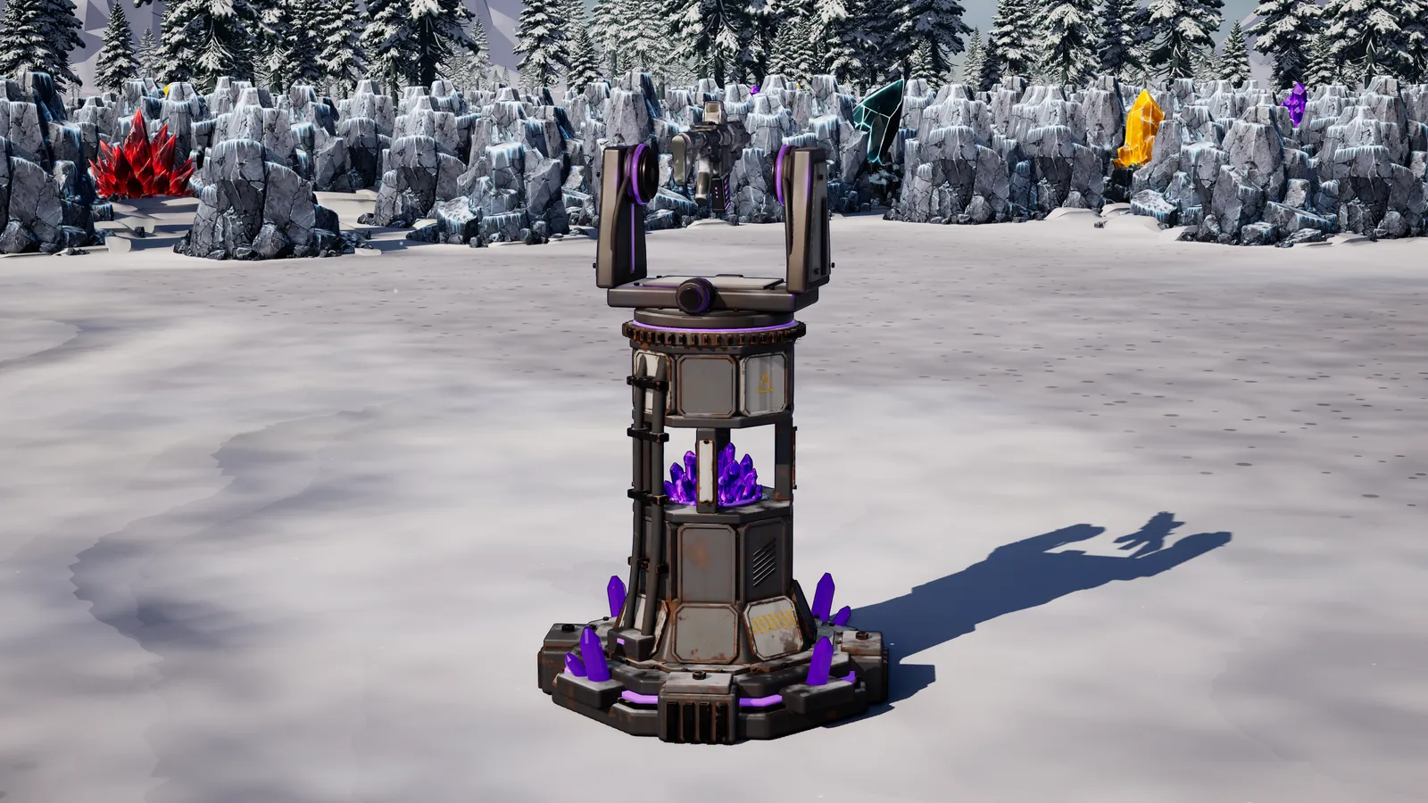 Turret, a Firnreach building, standing alone on packed snow in daylight.